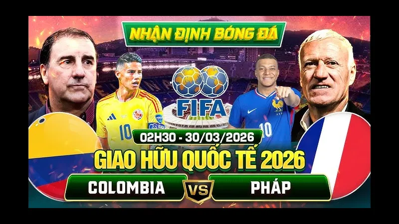 Cầu thủ Pháp vượt qua cầu thủ Colombia trên sân cỏ Cầu thủ Pháp vượt qua cầu thủ Colombia trên sân cỏ